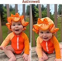 Vista 78 de Aalizzwell Traje de baño de una pieza de manga larga con sombrero para bebé niña Sirena cian