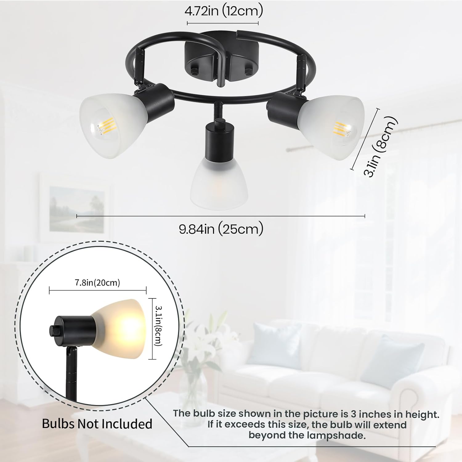 KEESFU 3-Light Kitchen Flush Mount Ceiling Light，Modern Round Track Lighting Fixtures，Directional Ceiling Spot Light for Dining Room Bedroom Hallway.