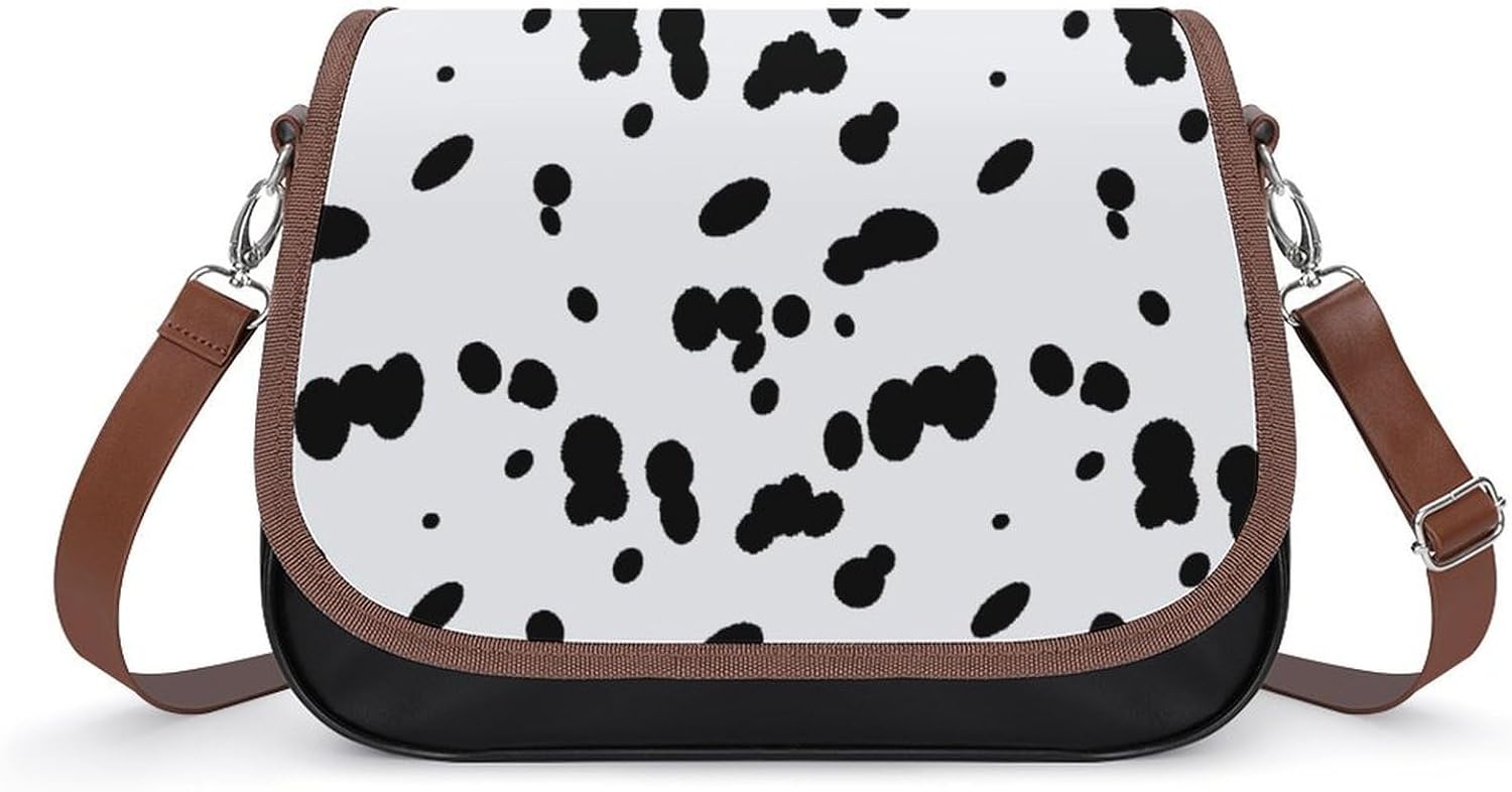 Black And White SpottedWomen's Faux Leather Crossbody Bag, Waterproof Wrinkle-Resistant Shoulder Bag with Detachable Strap, Large Capacity Casual Handbag, Fashion Daily Purse for Shopping Work Dating,