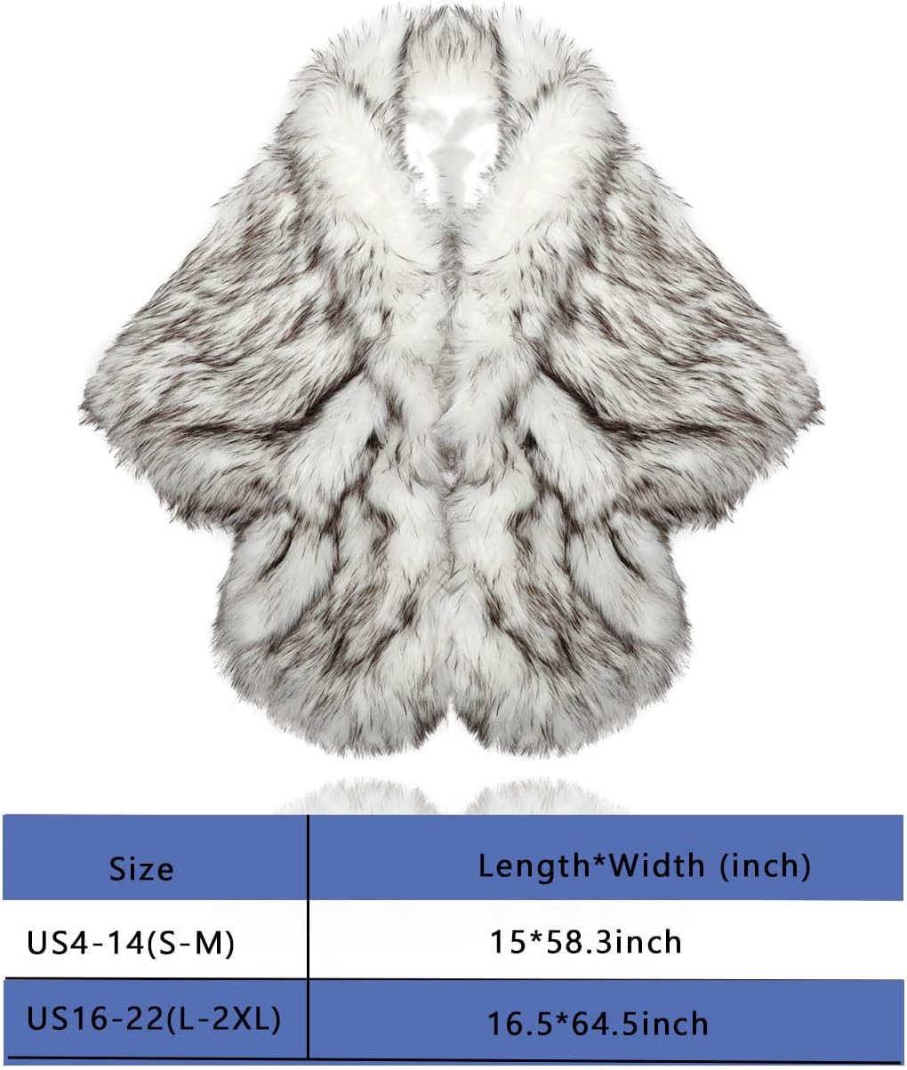 Aukmla Women's Wedding Fur Wraps and Shawls Bridal Fur Stoles Scarf with Rhinestones Brooch for Bride and Bridesmaids - Image 5