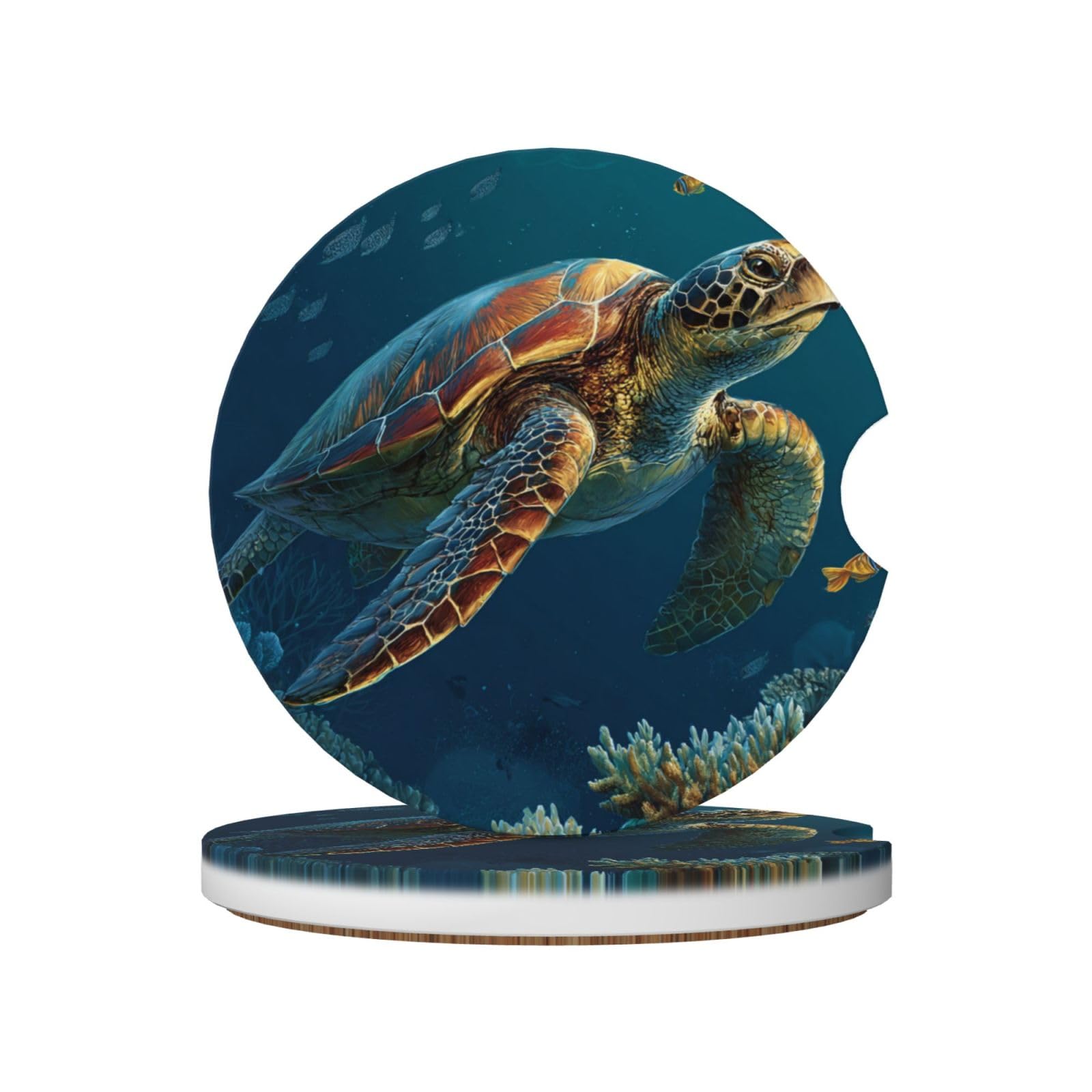Elegant Sea Turtle Swimming in The Ocean Ceramic Coasters,2pcs