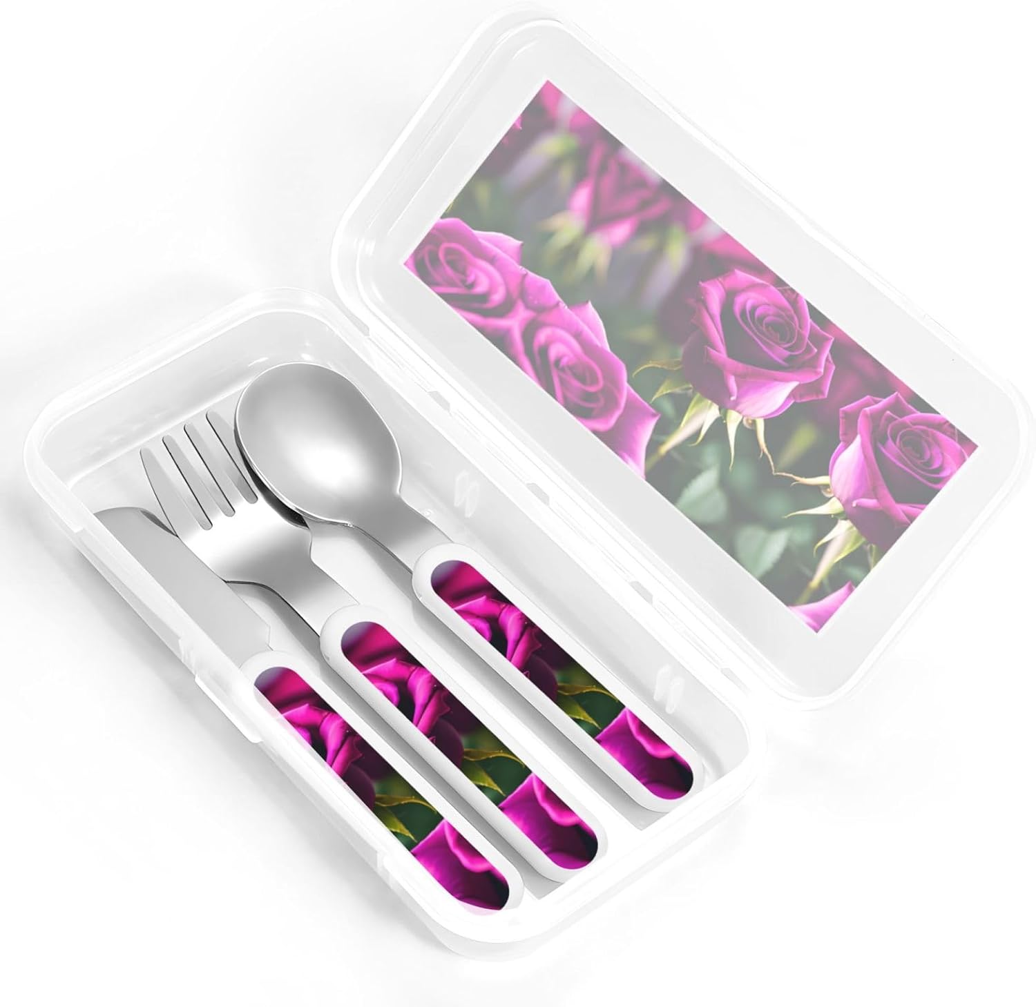 Purple Roses Flatware 3 Pieces Set For Dinners, Stainless Steel Cutlery, Forks, Dinner Knife, Dinner Spoon