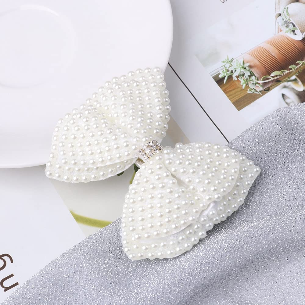 Akcesoria do włosów Białe perłowe kokardki do włosów z spinkami do włosów dla dziewczynek Włosy Warstwy dla dzieci Bling Rhinestone Center Bows Spinki do włosów
