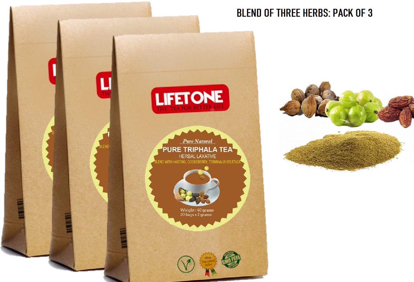 lifetone the tea for better lifeTriphala Tea | Original Organic Blend of Three Herbs for Constipation Relief | Laxative Tea | 60 Teabags