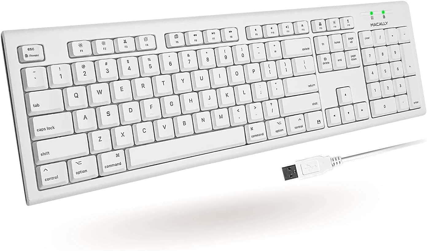 Full-Size USB Wired Keyboard for Mac Mini/Pro, iMac Desktop Computer, MacBook Pro/Air Desktop w/ 16 Compatible Apple Keyboard with Numeric Keypad, Rubber Domed Keycaps - Spill Proof