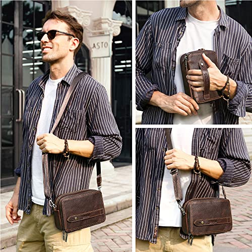Contacts Mens Clutch Bag Leather Crossbody Bag Clutch Wallet Travel Brown Shoulder Bag iPad Bag Card Holder Phone Purse Side Bag2
