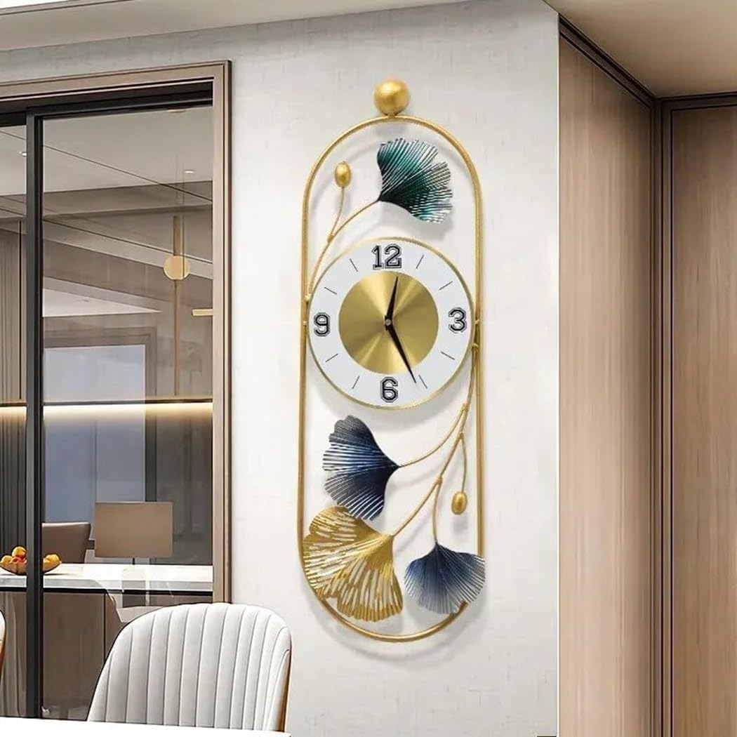Decorative Metal Gingko Leaf Analog Wall Clock Wall Watch Big Size, Decoration Items for Living Room/Bedroom/Office/Hall-image-4