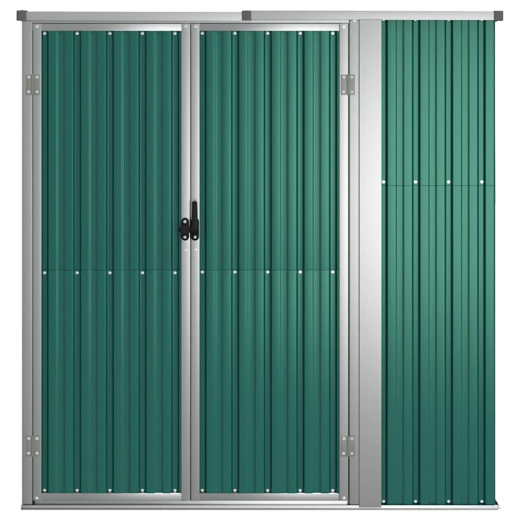 Casetta degli attrezzi verde, 161 x 89 x 161 cm, in acciaio zincato, per attrezzi da giardino, attrezzi e tosaerba, capanno richiudibile con tetto inclinato e vano portaoggetti