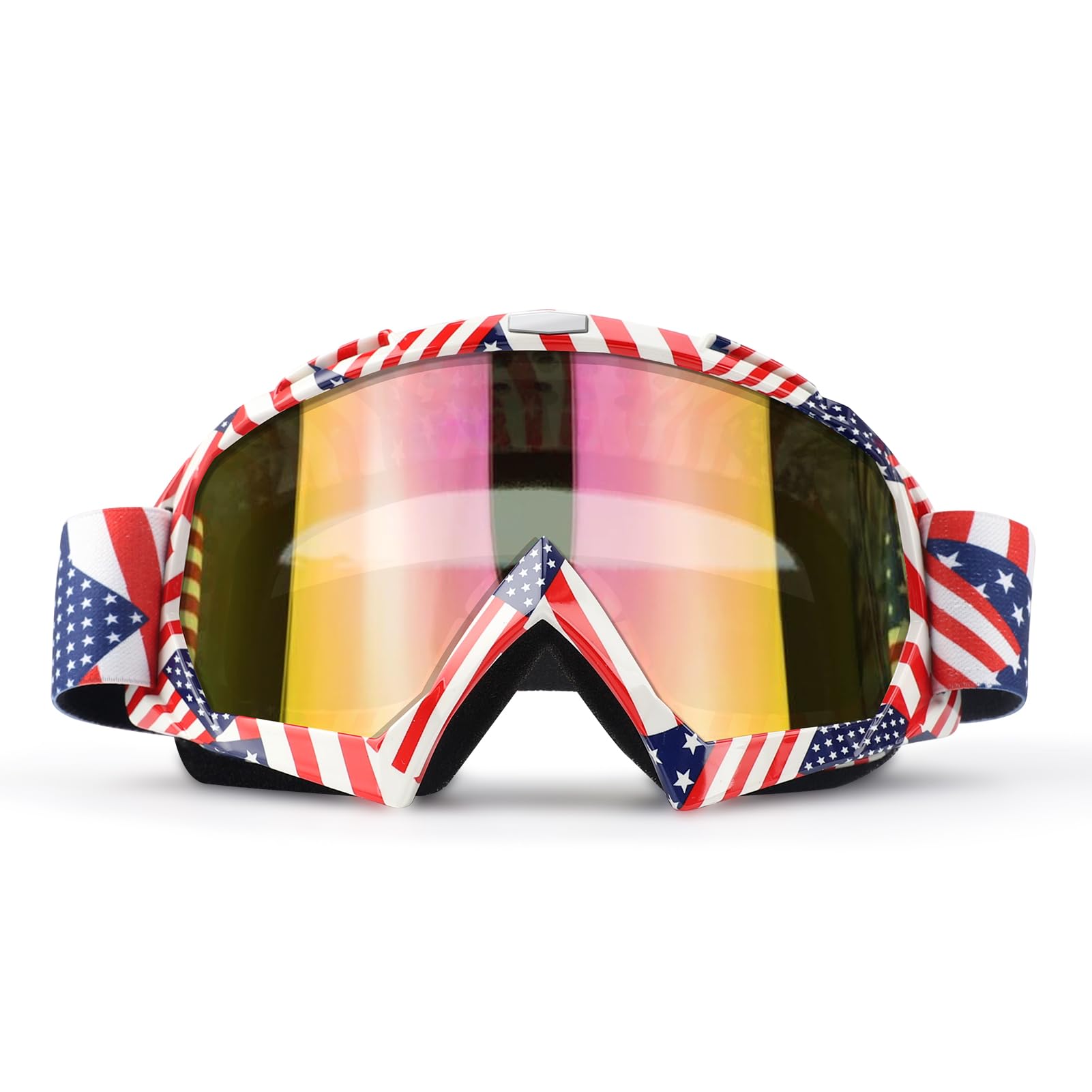 Motocross Motorcycle Goggles For Men Women Dirt Bike Goggles ATV Goggles Mx Goggles Powersports Goggles Riding Racing Goggles For Youth Adult UV400 Anti-Scratch Dustproof Color Lens（Flag）