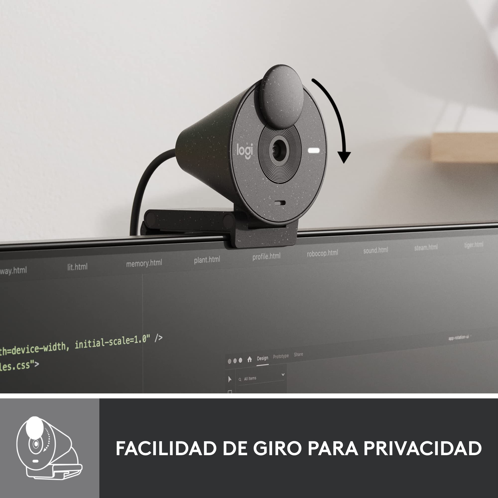 Logitech Brio 300 Full HD Webcam con Obturador de privacidad, micrófono con reducción de Ruido, USB-C, certificada para Zoom, Microsoft Teams, Google Meet, corrección automática de luz - Grafito