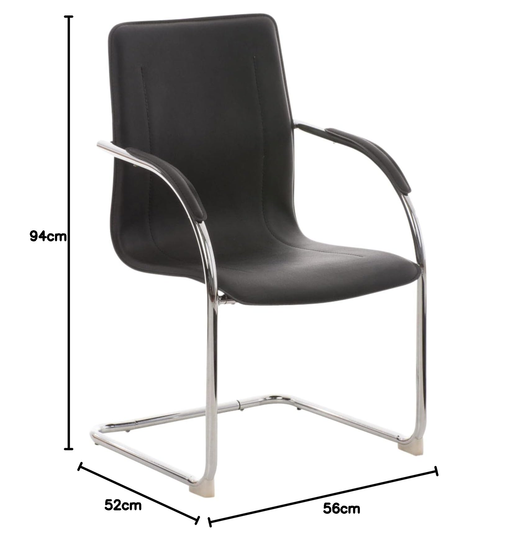 CLP Lot De 3 Chaises Oscillantes Melina Similicuir I Sièges De Visiteur avec Accoudoirs Et Pied Luge en Métal, Couleur:Noir