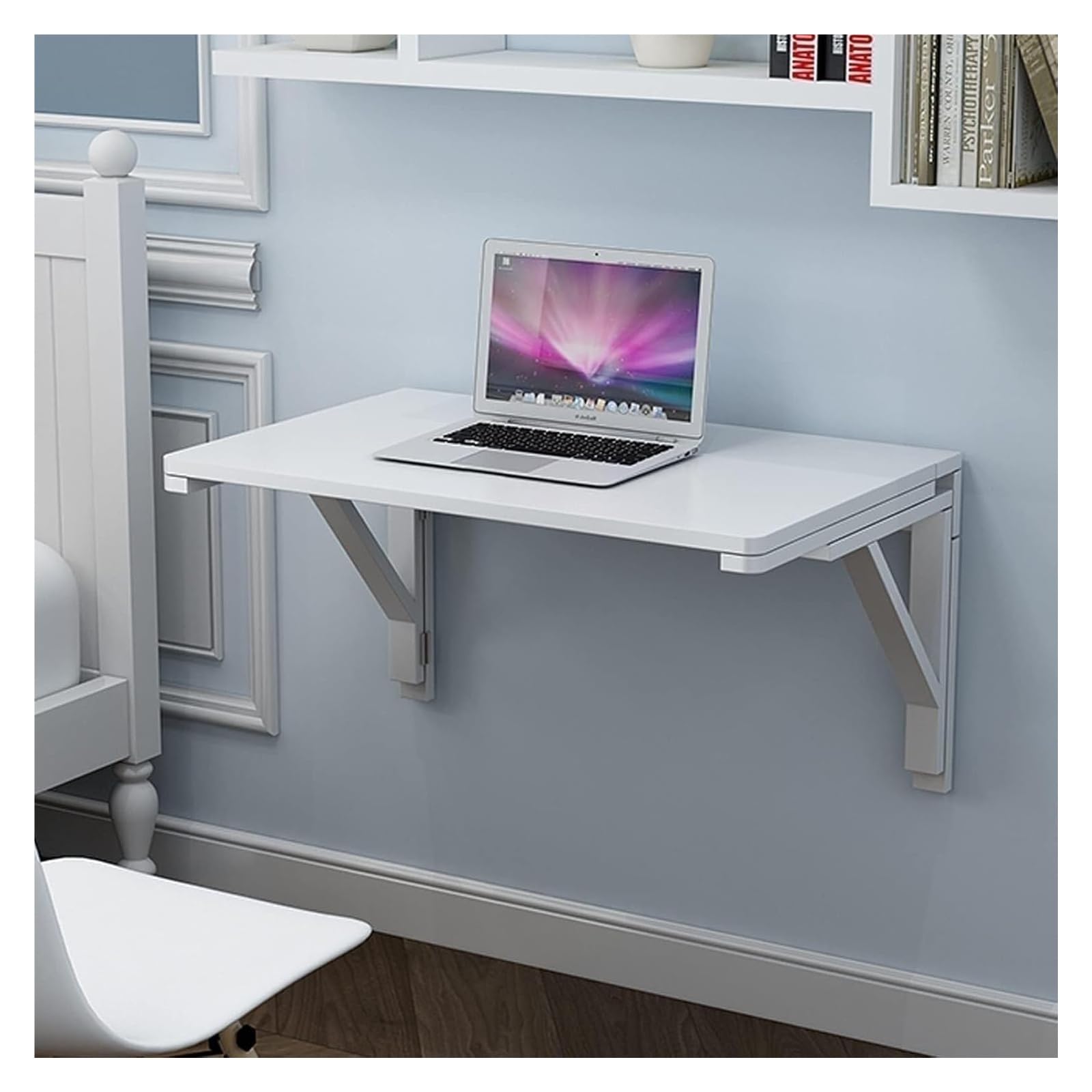 Tavolo Pieghevole a ribalta da Parete per Piccoli spazi - Scrivania angolare compatta per Computer, postazione di Lavoro da Gaming da Comodino (70x50 cm/27x20 Pollici) - Soluzione salvaspazi
