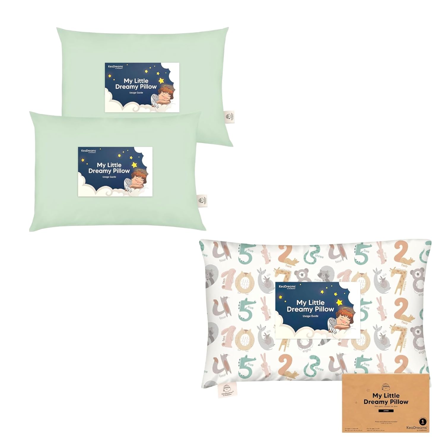 KeaBabies 2-Pack Toddler Pillow and Toddler Pillow with Pillowcase, Jumbo 14X20 - Soft Organic Cotton Toddler Pillows for Sleeping, Perfect for Travel, Toddler Bed Set