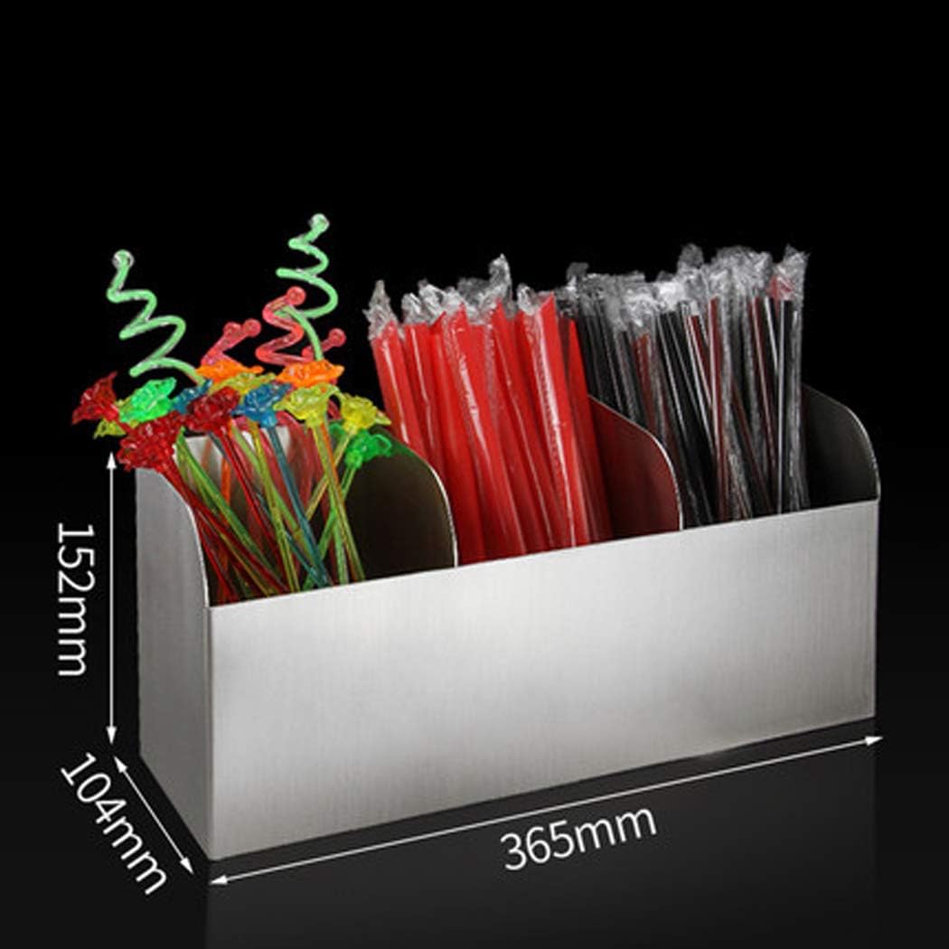 Stainless Steel 3 Compartment Straw Stirrers Organizer Holder Straw Storage Box Commercial Accessories Organizer for Milk Tea Coffee Shop