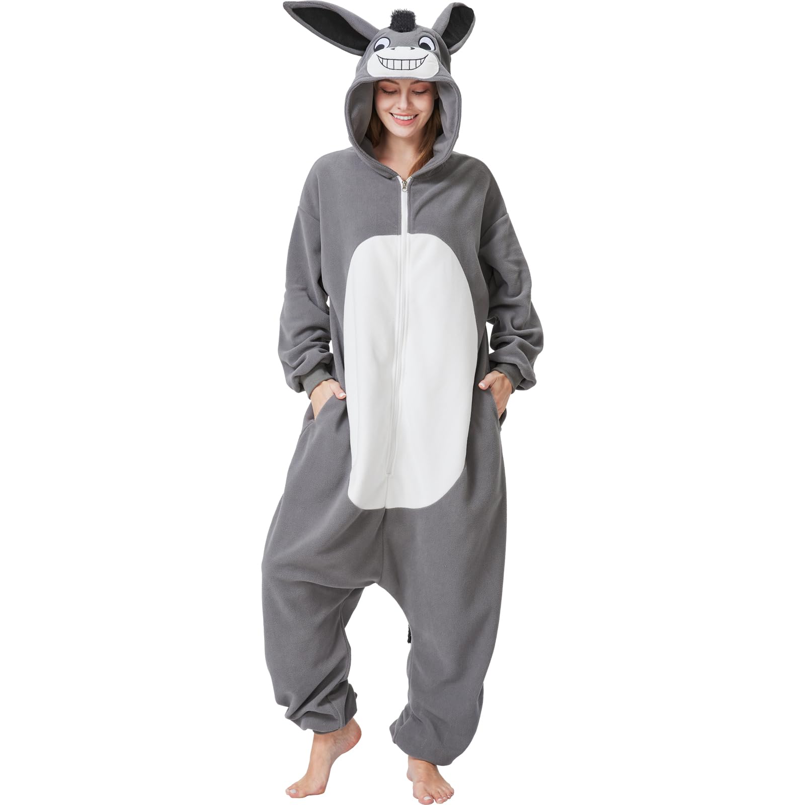 Pigiama intero unisex da asino per adulti, costume di Halloween o cosplay
