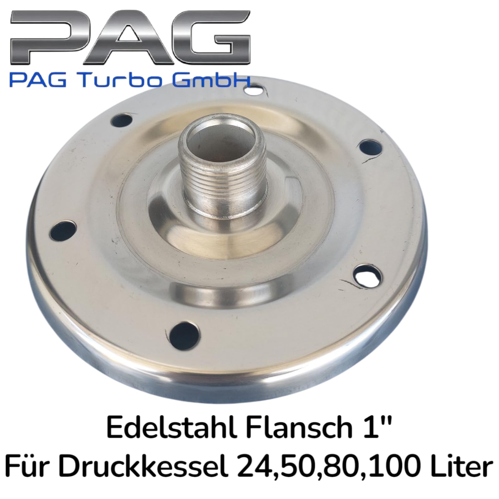 Edelstahl Flansch für Druckkessel/Membrankessel/Ausdehnungsgefäß 24, 50, 80, 100 Liter Gewinde 1"