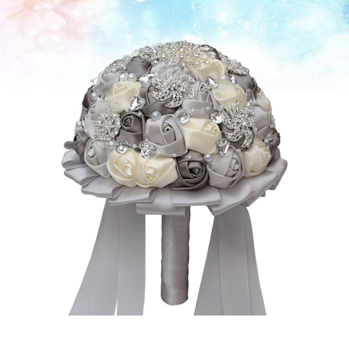 Brautstrauß mit Schleife aus Band und Strass für Hochzeit und Wohnzimmer