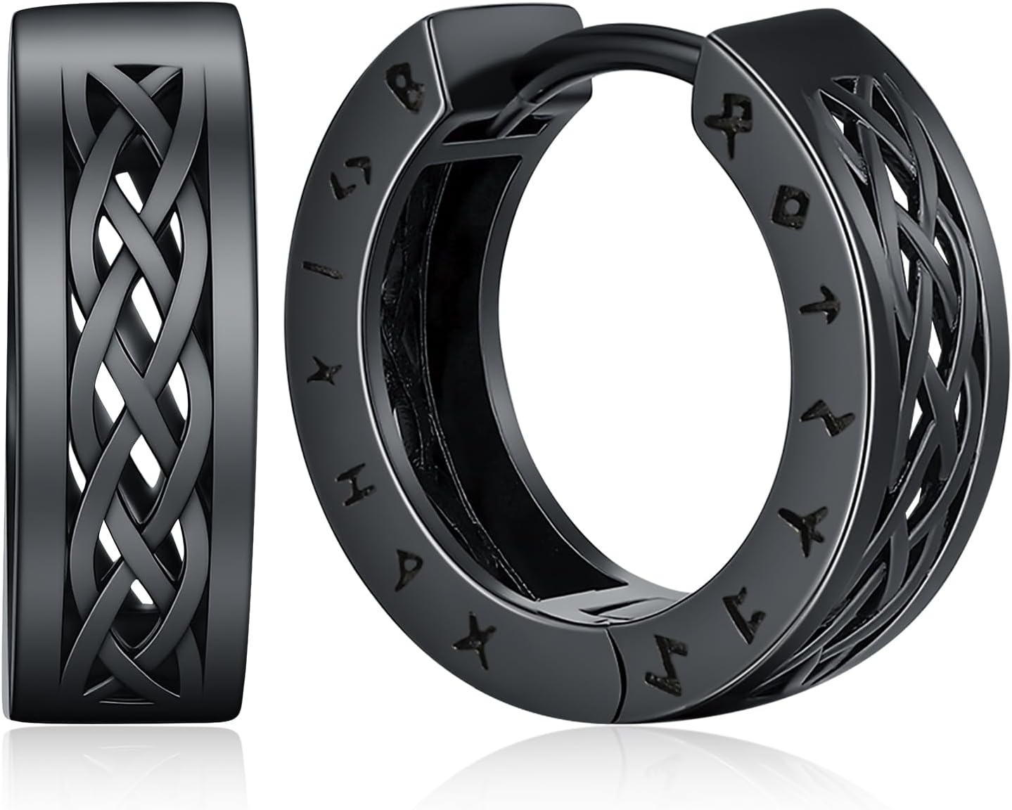 Viking Earrings Norse for Men Women 16mm 925 Sterling Silver Stainless Steel Huggie Rune Celtic Hoop Earring Viking Jewelry Gifts Sturdy Punk Hoop Earrings Silver Black