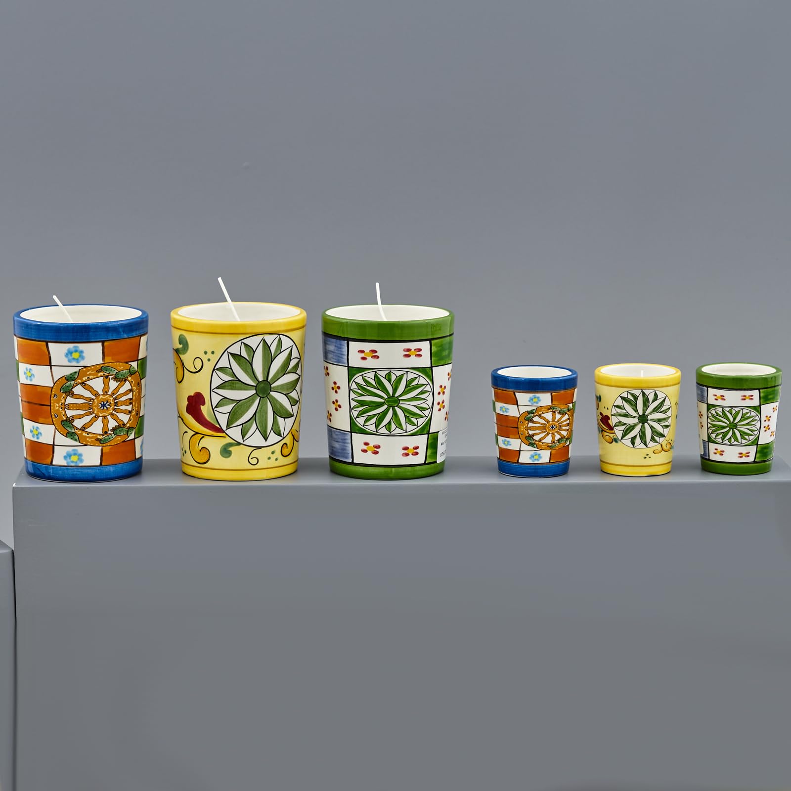 Doni Bomboniere Comunione 6PZ Portacandela in Ceramica Assortito Maiolica Decorazioni Siciliane Carretto Siciliano Cresima Matrimonio Nozze Anniversario Eventi A Tema Sicilia Vaso può Essere