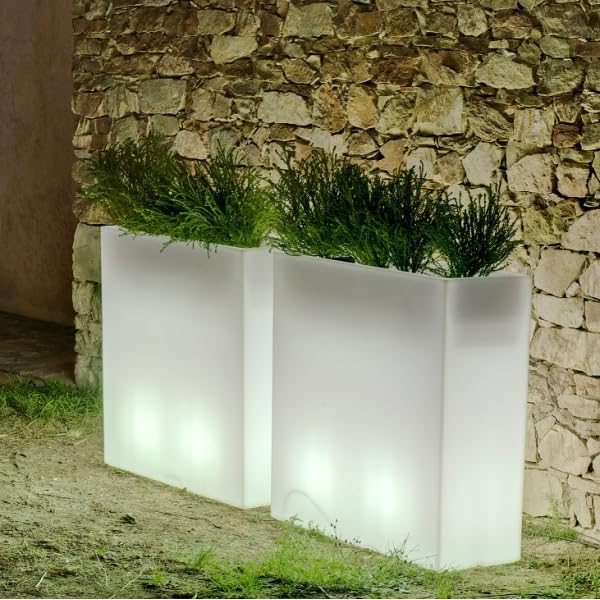 Macetero Luminoso Cuadrado Maceta 60x70 cm con Luz LED RGB, Cable o batería (Cable Color Luz Blanca)