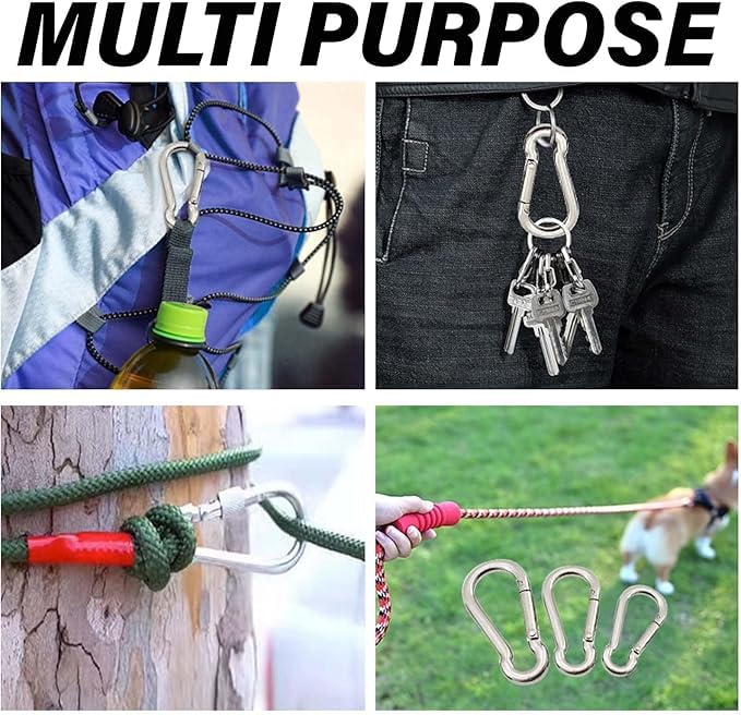 Paquete de 4 mosquetones de gancho de resorte de 3.15 pulgadas, accesorios de máquina de cable para gimnasio en casa, máquina de ejercicio, clip de acero resistente para fitness al aire libre