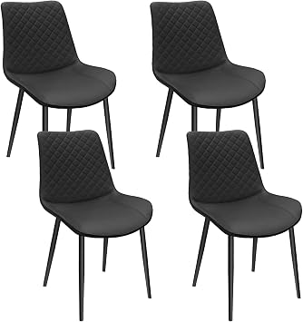 Wowcare White PU Leather Dining Chair with Metal Legs, Wave Pattern Upholstered Armless Chair Set of 4 for Kitchen, Restaurant, Living, Meeting Room Black1