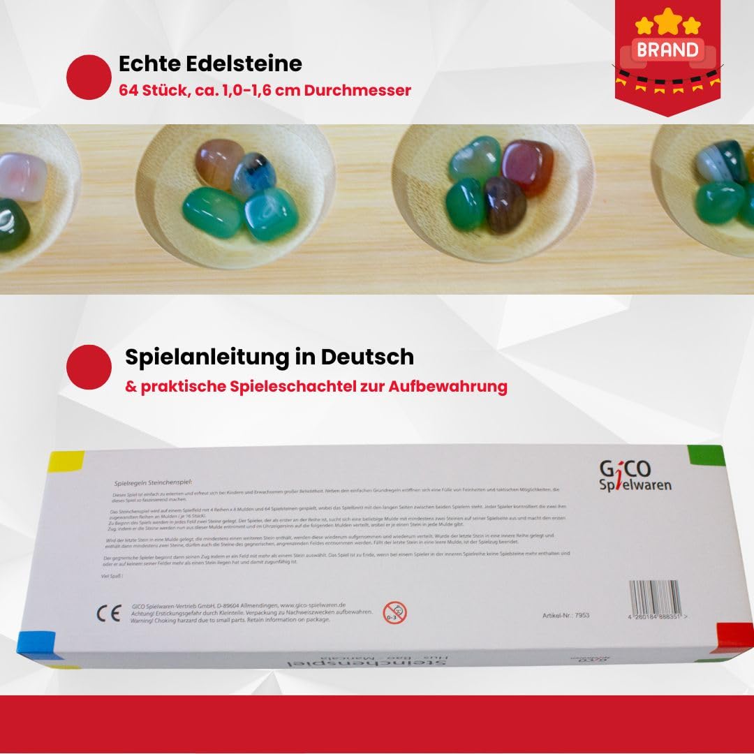GICO Gioco di pietre Hus Bao Mancala grande in legno con pietre preziose. Il gioco di strategia per grandi e piccini dell'asilo - 7953