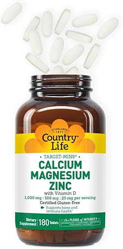 Miniatura 2 de Country Life Calcio y magnesio zinc con vitamina D3 y ácido L-glutámico, suplemento dietético para apoyo óseo, certificado sin gluten, 1000 mg/500