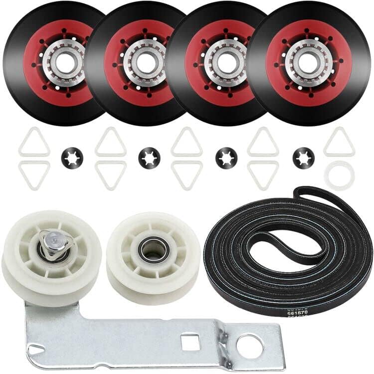 4392067 Dryer Repair Kit & W10837240 Dryer Idler Pulley,Includes WPW10314173 Drum Roller & 661570V Belt & 279640 Idler Pulley, Maintenance Kit Replaces 2015 4392067VP 80047 587637 AP3109602