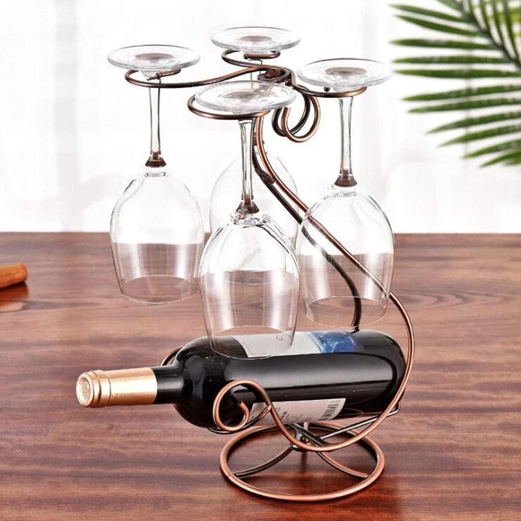Wine Rack Wine Rack Floor-Standing Wine Rack Countertop Wrought Iron Wine Rack Upside Down 4 Wine Glasses (Bronze) for Bar Kitchen Cabinet