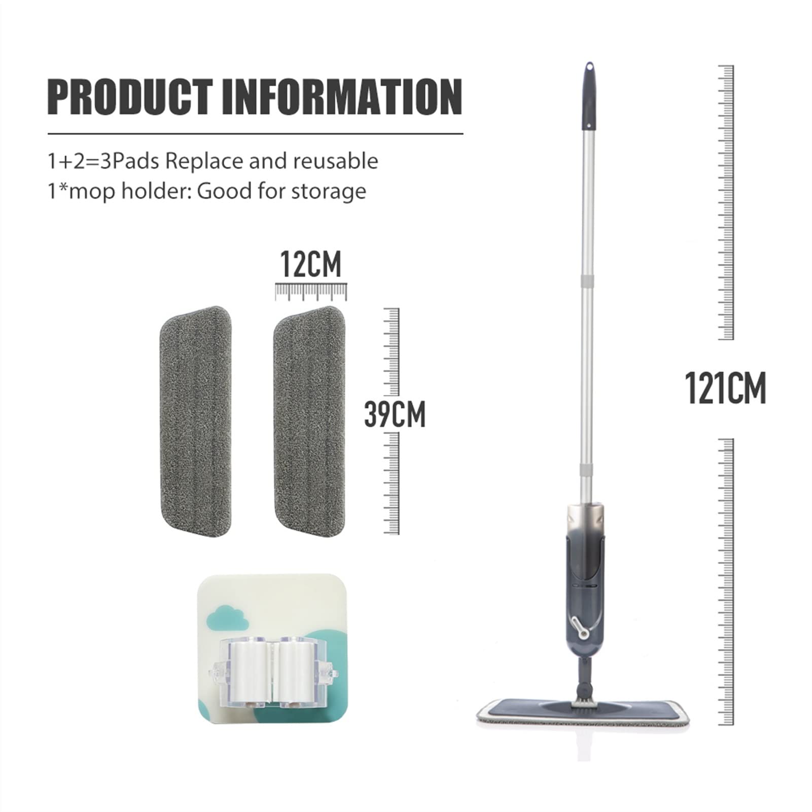 fregar Spray FRUEBA for LIMPIEZA for EL PISO CON LAS PADRES LÁFICADAS DE 3 UNIDOS MÁQUINA DE MICROFIBRAS DE DIRECTO HOJA CON 410 ml Botella recargable for el piso de la cocina del hogar Azulejos de c