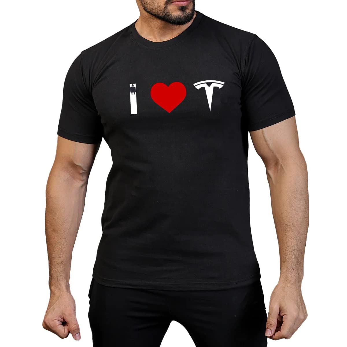 APEXDI Love Tesla Black Graphic Tee- Short Sleeve Crew Neck T-Shirts for Men and Women (XXL)