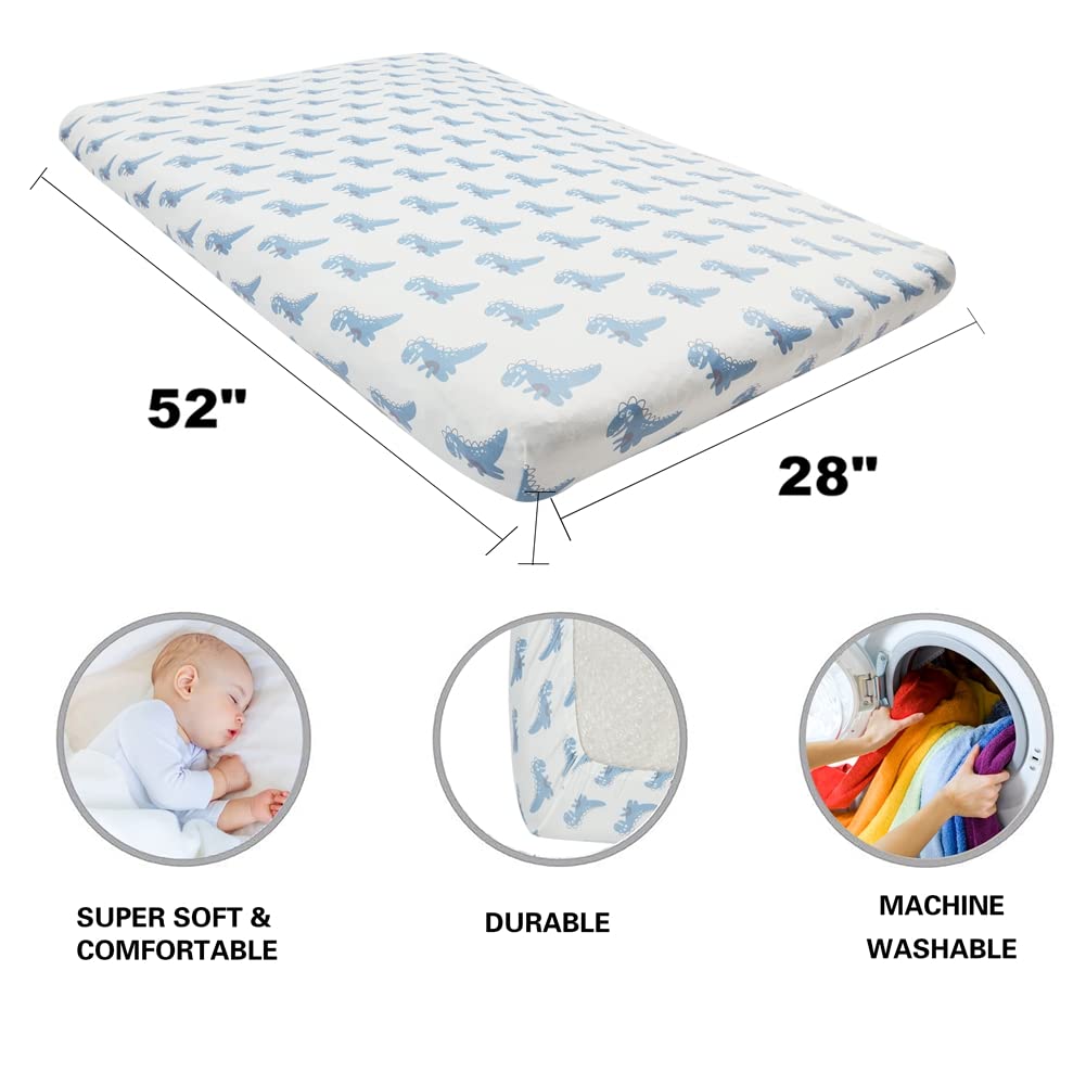 Juego de 4 sábanas suaves para cuna de bebé para colchón estándar de cuna, dinosaurio, estrella, nube, poliéster suave, neutro, unisex, para bebés y niños