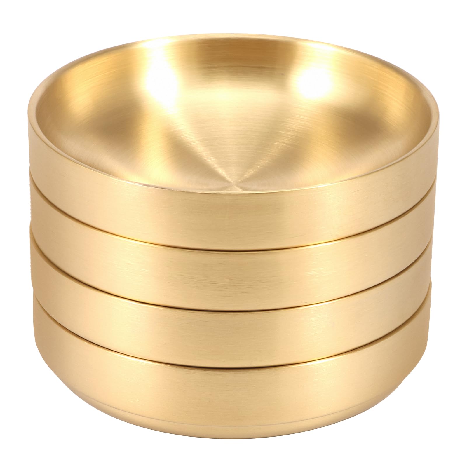 Stainless Steel Cat Bowl Set of 4, Gold Matte Whisker Fatigue Cat Food Bowls Large Opening Round Pet Water Bowl for Small Dogs Cats, Multipurpose Stackable Plates Set for Cold Dish Fruit