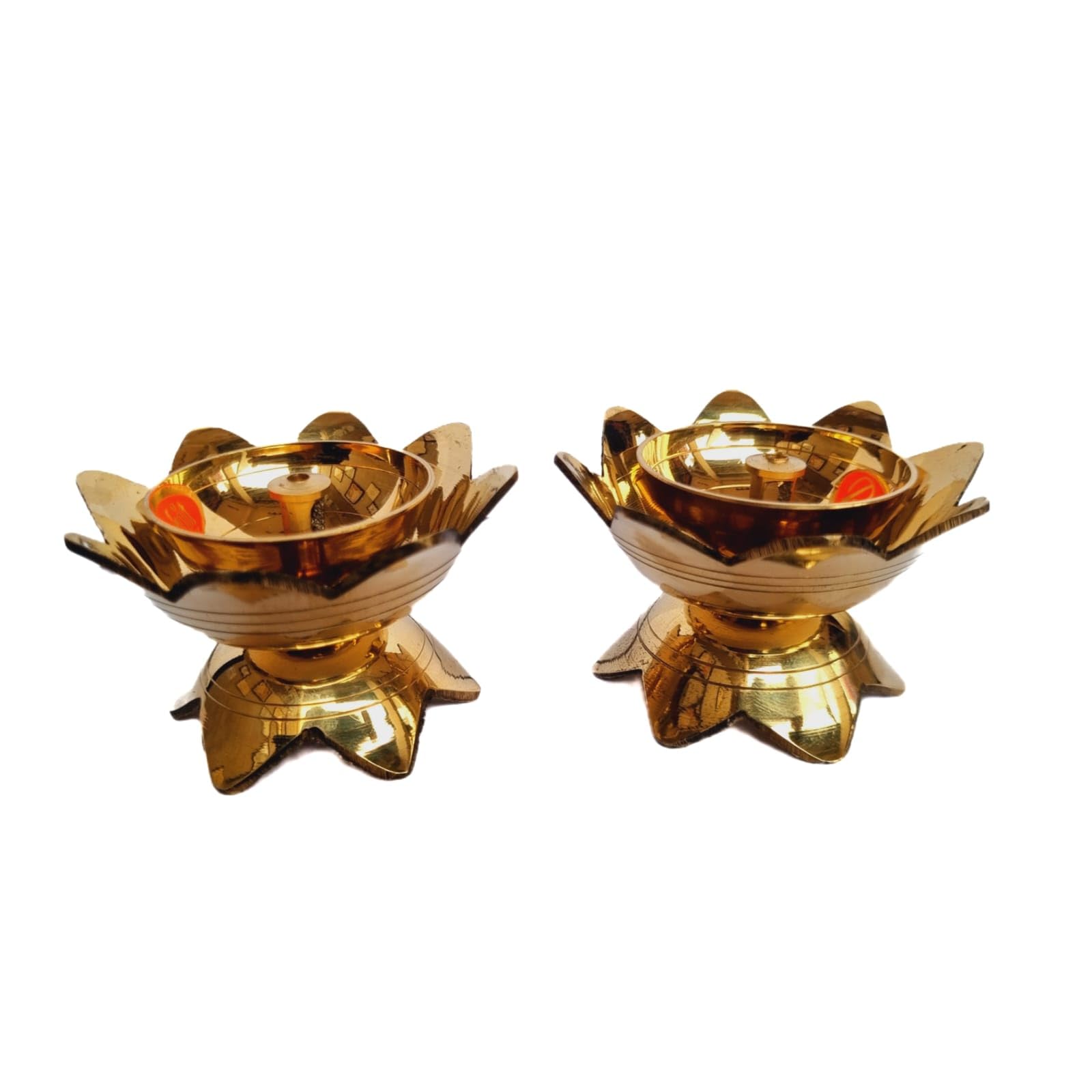 Brass Kamal Deepak/Diya, 100% Brass (Set of 2)