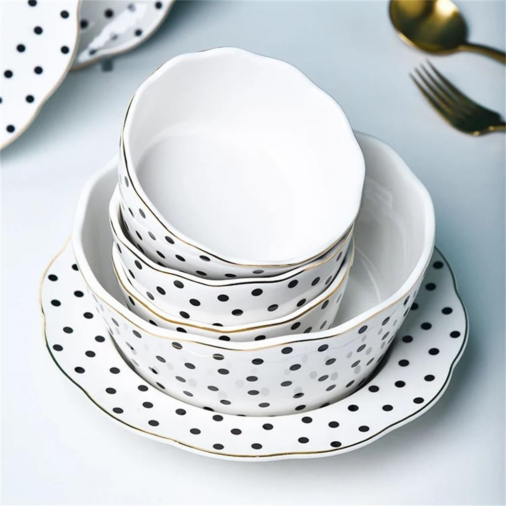 Black and White Spotted Ceramic Tableware Set Porcelain Plate Soup Bowl Salad Fish Kitchen Utensils