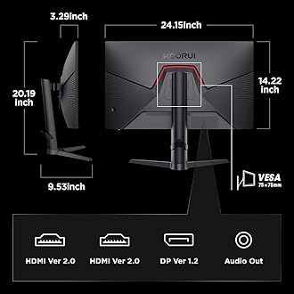 KOORUI Monitor, 27" QHD IPS Gaming Monitor, 170Hz, 1ms, HDR400, Compatibility G-Sync and FreeSync, Tilt Pivot Swivel Vertical Height Adjustable，2 HDMI 2.0 & 1 DisplayPor 1.4, 27E3Q