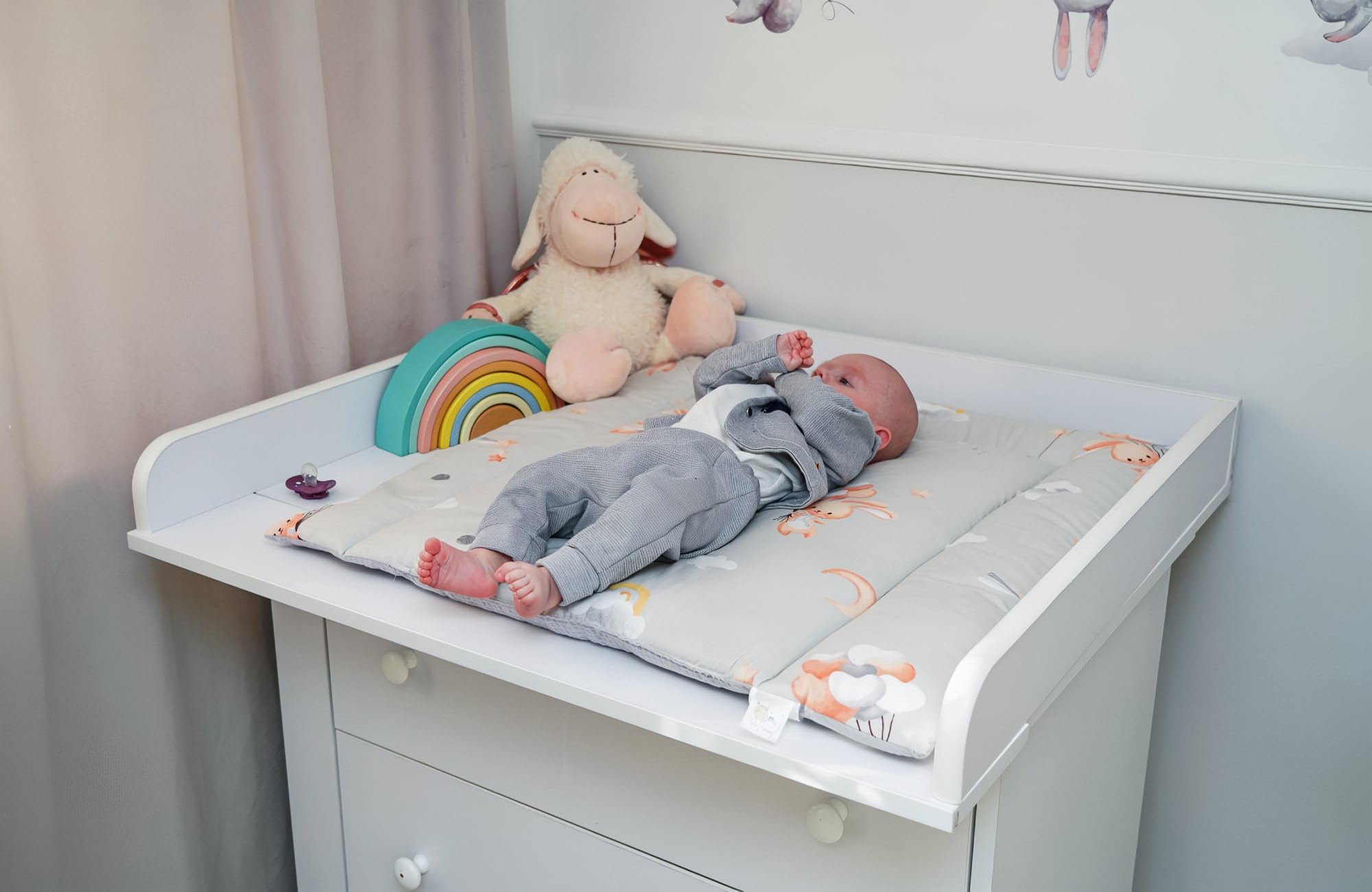 Wickelauflage Wickelunterlage aus Baumwolle 75x72 cm - Weich und waschbar Wickelunterlage für Babys Wickelmatte aus Stoff für Wickeltisch Wickelkommode oder Waschmaschine 75 x 72 Oeko-Tex Kaninchen