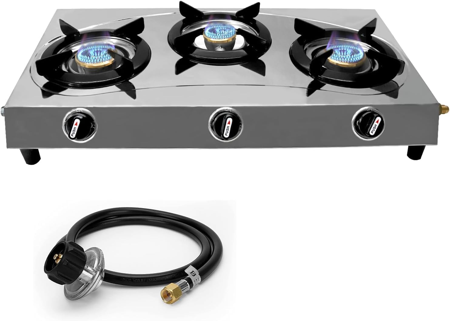 3 Burner Propane Stove -Stainless Steel RV Cooktop Camping Stove - Portable Propane Stove Gas Burners For Cooking Outdoor Grilling Kitchen-With Hose & Regulator Gas Burner…