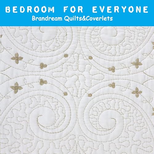 Brandream Romantic Cream White Quilt Set Queen Size Luxury Embroidered Bedspread Coverlet Set Vintage Bedding Set Collection #TOP3