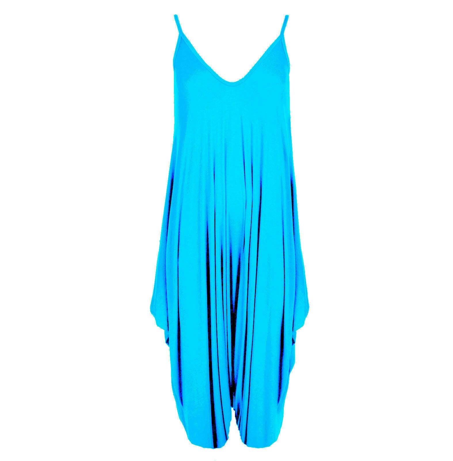 Wearall Women's Turquoise Lagenlook Strappy Baggy Harem Jumpsuit Dress Top Playsuit Cami - One Size