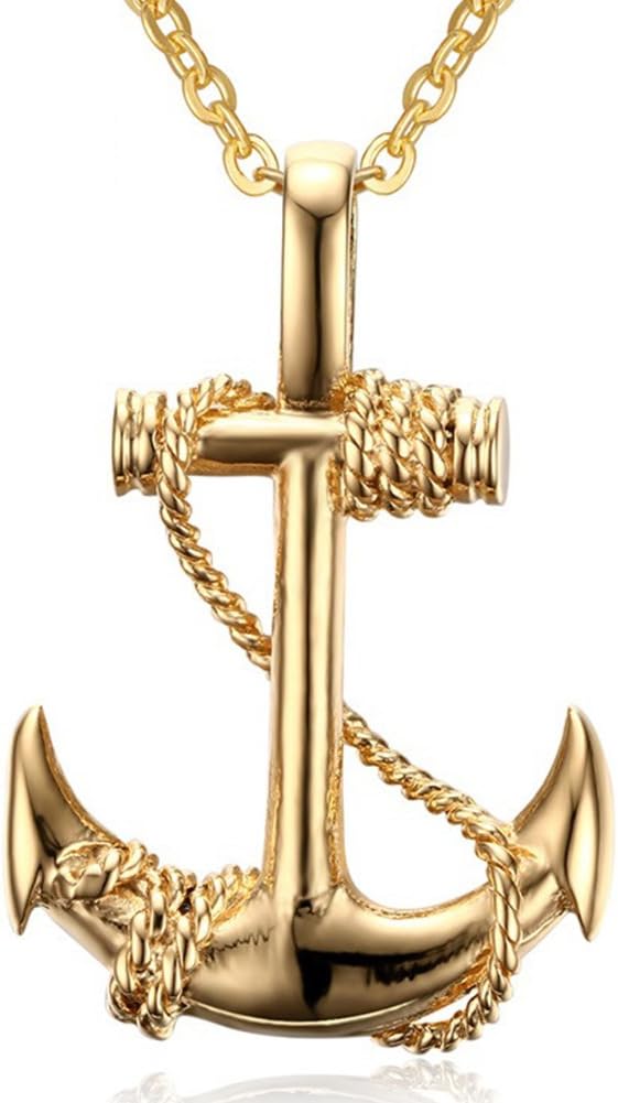 JAJAFOOK Mens Womens Vintage Gold Plated Stainless Steel Anchor Charm Pendant Necklace