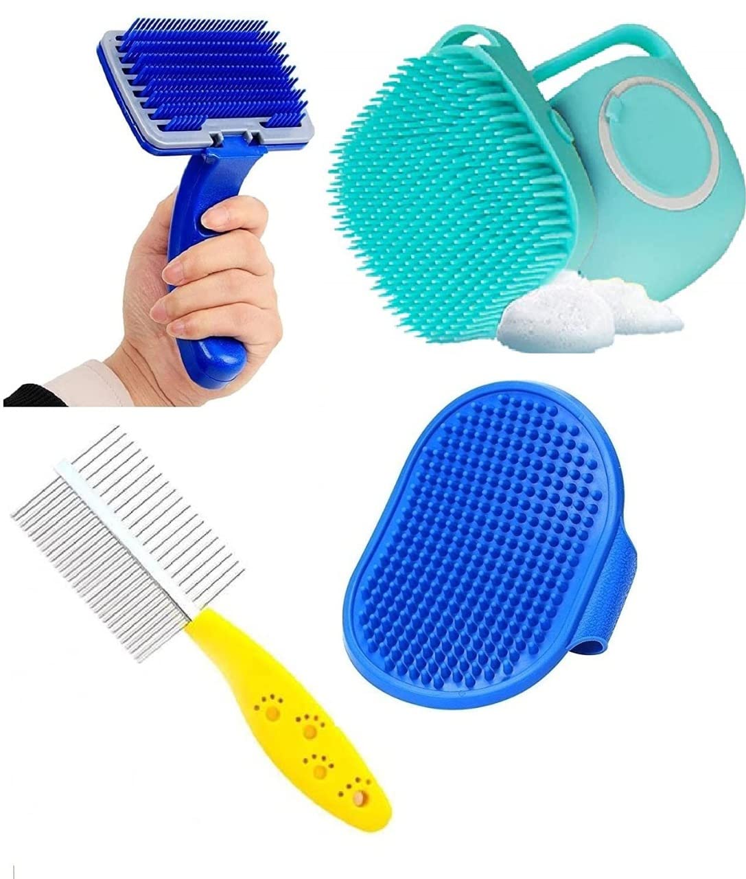 PSK PET MART (Combo of 4) Imported Pet Comb + Slicker + Dog Bath Brush for Bathing + Bath Gloves Grooming Kit for All Pets Dog, Cat, Rabbit, Hamster (B09Q8YTHPP) Amazon Price History, Amazon Price Tracker