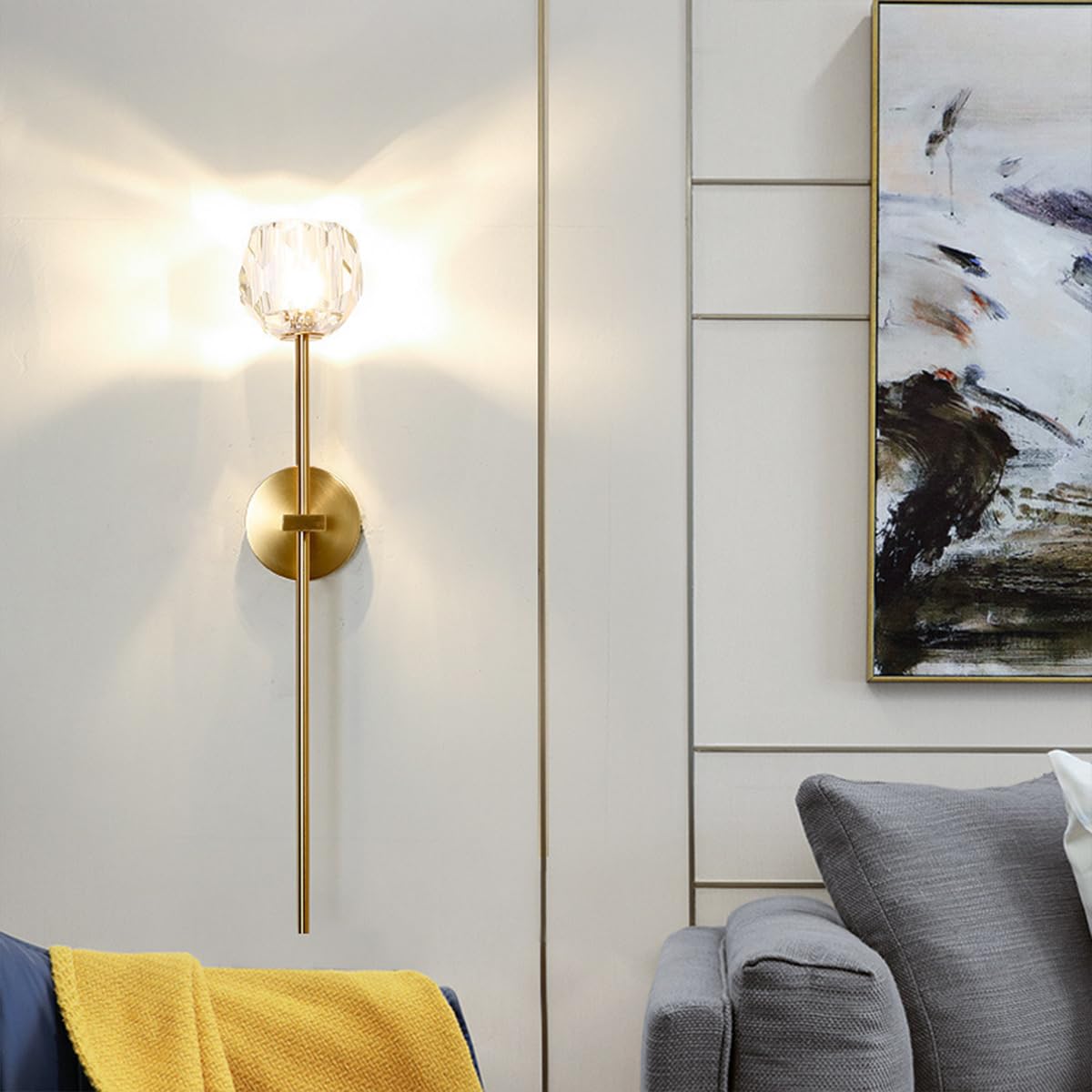 Moderne Kristall Wandleuchte mit G9 Fassung – 52cm/22cm Wandleuchte in Gold mit Knospenförmigem Glasschirm, Elegante Innen Wandlampe für Schlafzimmer, Wohnzimmer, Flur,Hotel (52cm)