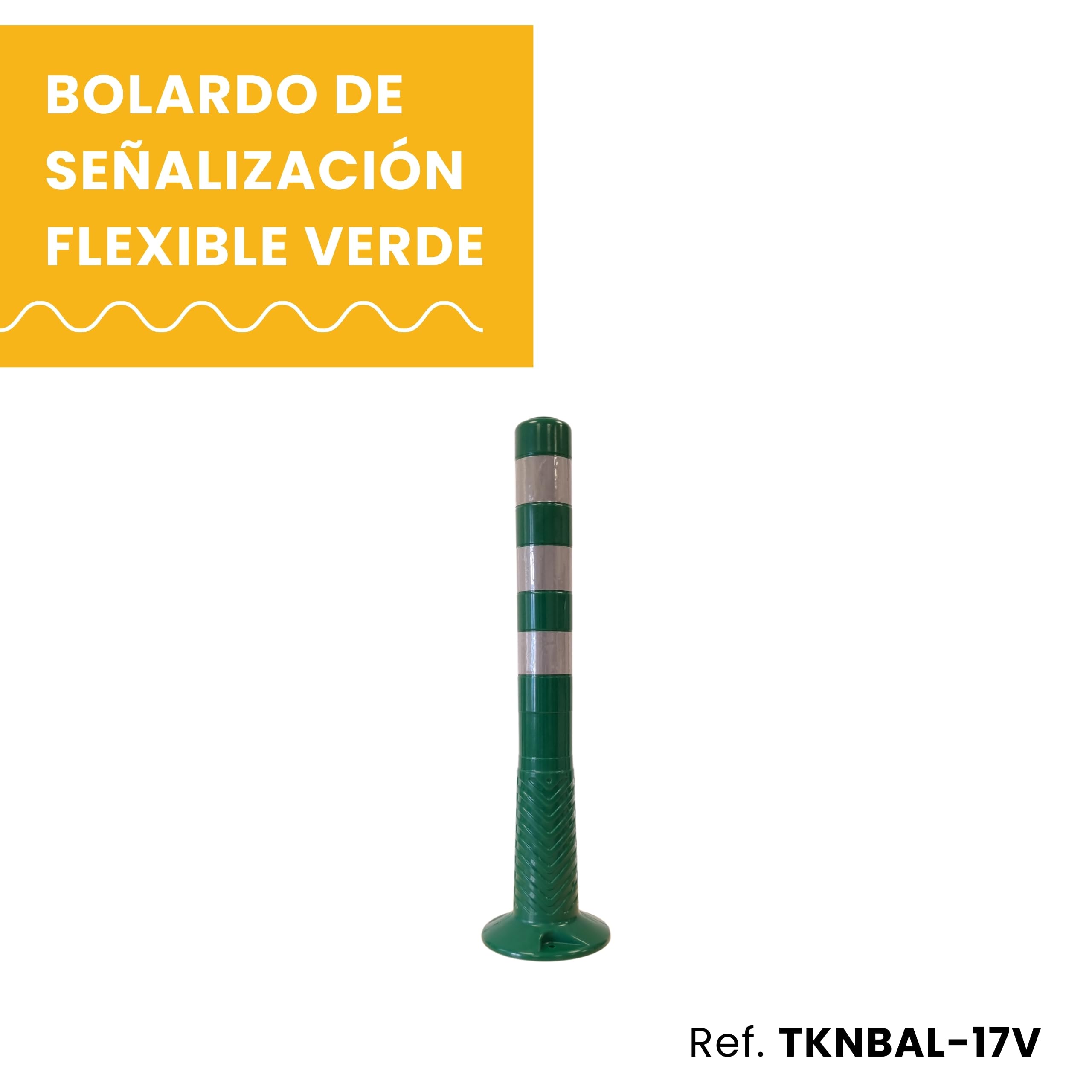 PARKING FACIL | Bolardo de Señalización Flexible con Bandas Reflectantes | Hito 75 cm | Pilona Color Verde | Incluye Tornillería | 1 Unidad