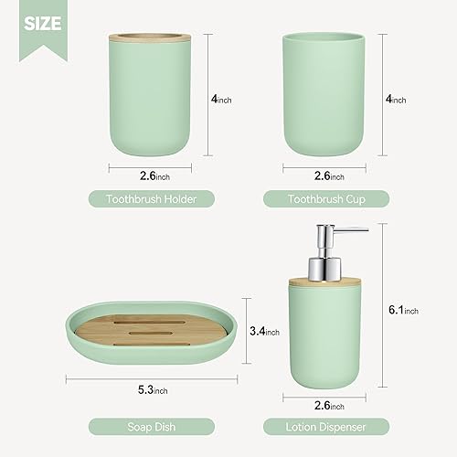 Miniatura 3 de Juego de 4 accesorios de baño verdes, accesorios de baño verdes, dispensador de jabón de plástico y soporte para cepillos de dientes, jabonera y