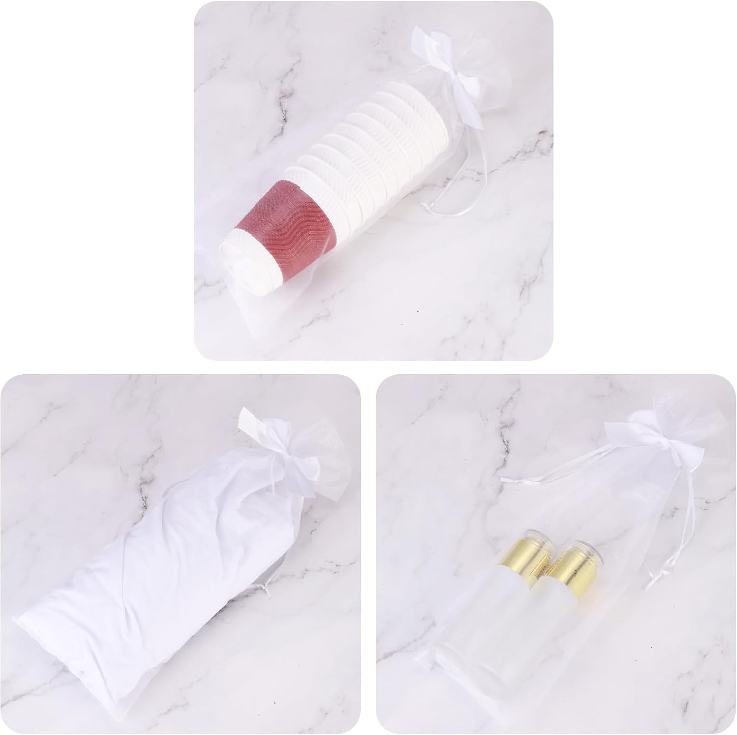PATIKIL 14 x 5 Inch Organza Wine Bags, 40 Pcs Gift Wrap Bags Sheer Mesh Wine Bottle Bag Drawstring Pouches Reusable for Party Wedding Favors, Lake Blue