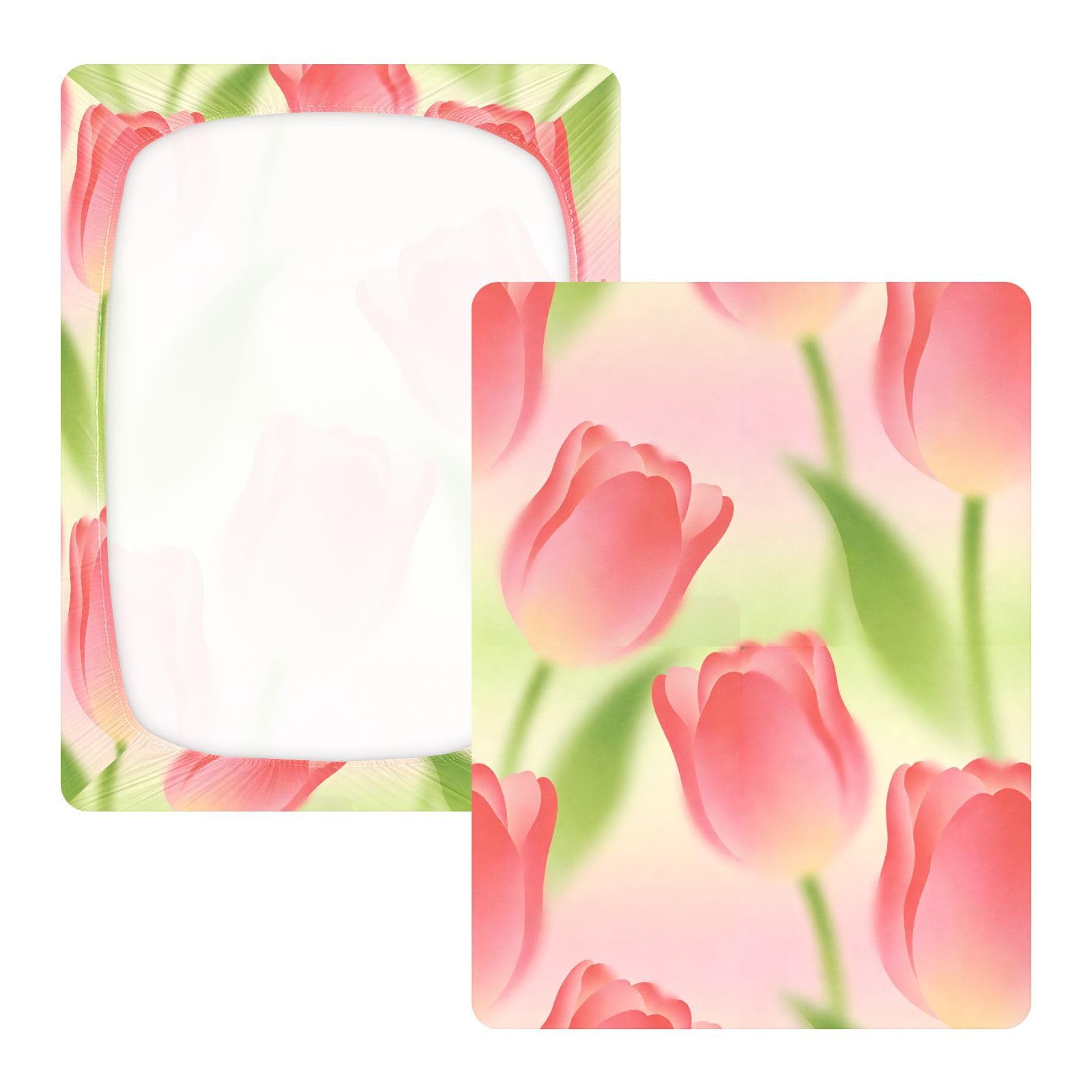 Sábanas para cuna de bebé con patrón verde de tulipanes rojos primaverales para niños y niñas, sábanas de algodón suaves y transpirables para decoración de guardería, 1 paquete de decoración para cuna