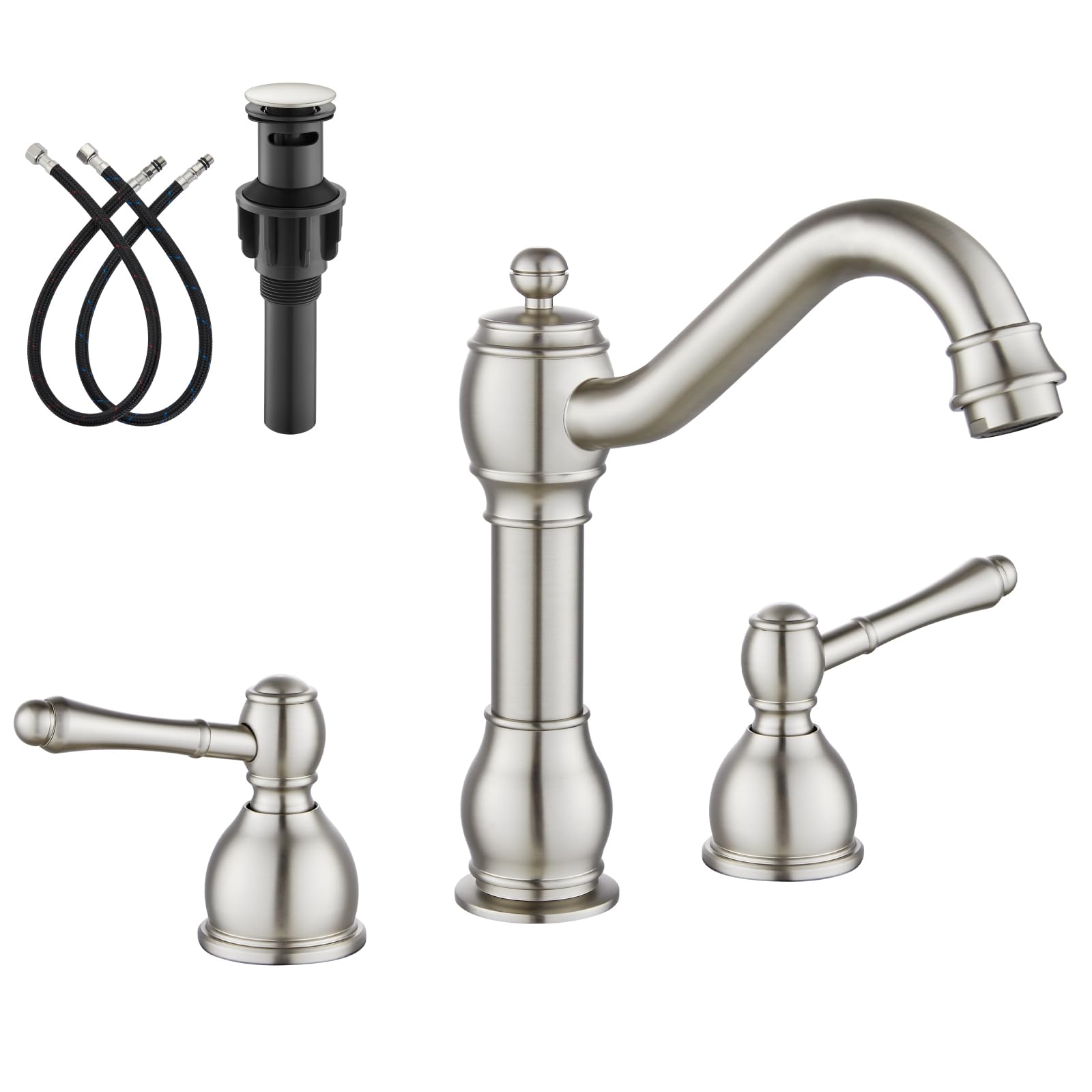 Robinet salle de bain 3 trous gotonovo en nickel brossé pour un design élégant et durable
