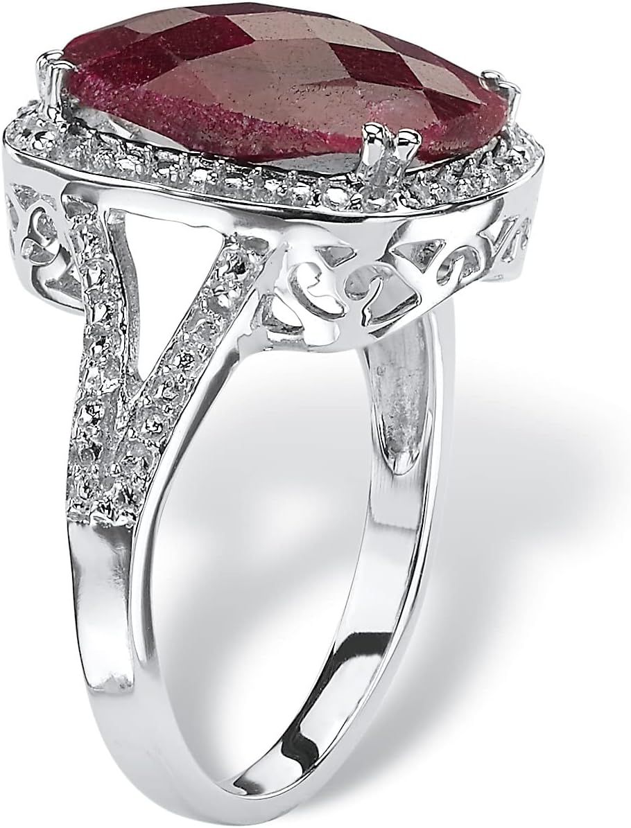 PalmBeach Sterling Silver Oval Shaped Genuine Red Ruby Split Shank Filigree Ring Sizes 6-10